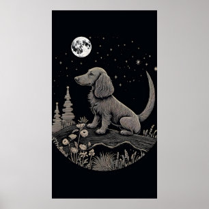 Affiche L'art minimaliste d'un Dachshund sur une lune