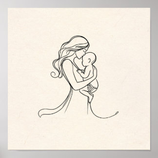 Affiche L'art minimaliste en ligne de maman et bébé