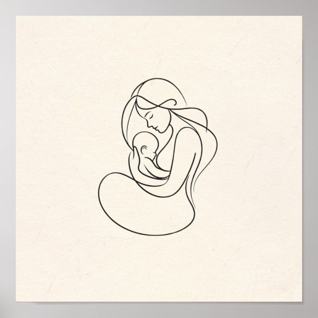 Affiche L'art minimaliste en ligne de maman et bébé (Devant)