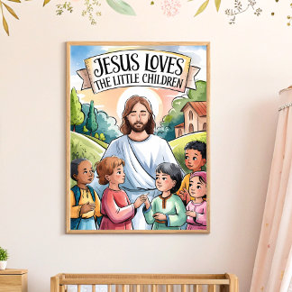 Affiche L'art mural de la nurserie Jésus aime les petits e