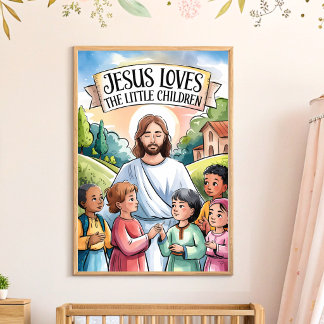 Affiche L'art mural de la nurserie Jésus aime les petits e