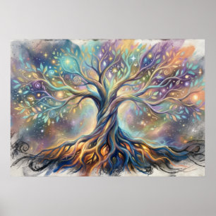 Affiche L'Art Mural de l'Arbre de Lumière et des Racines d