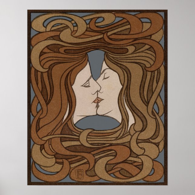Affiche L'art nouveau vintage Le Baiser (Devant)