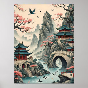 Affiche L'art paysager traditionnel surréaliste chinois
