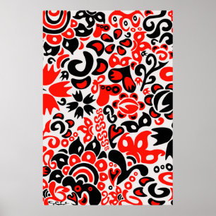 Affiche L'art populaire ukrainien motif floral abstact
