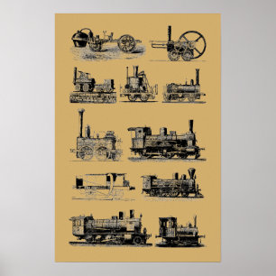 Affiche L'art "Steampunk" de la locomotive à vapeur antiqu