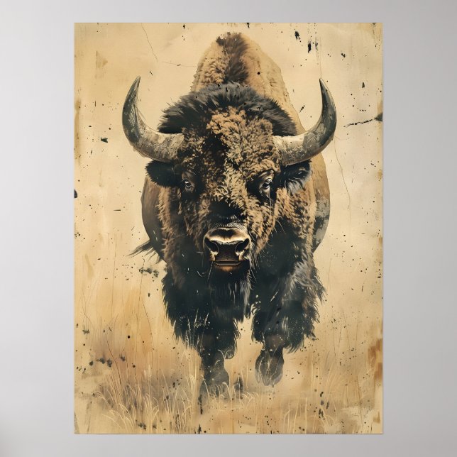 Affiche L'art vintage du bison (Devant)