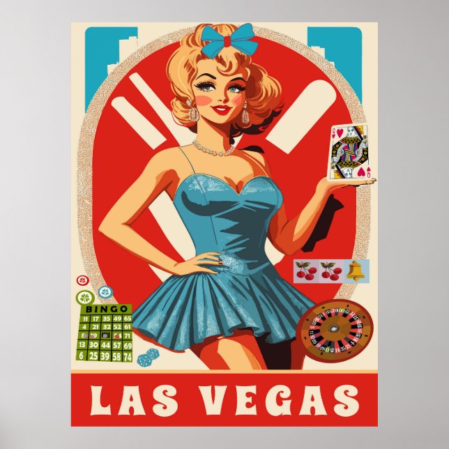 Affiche Las Vegas, Femme avec cartes, Voyage (Devant)