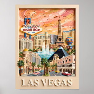 Affiche Las Vegas Nevada Impasto Vintage Lieux de Voyage I