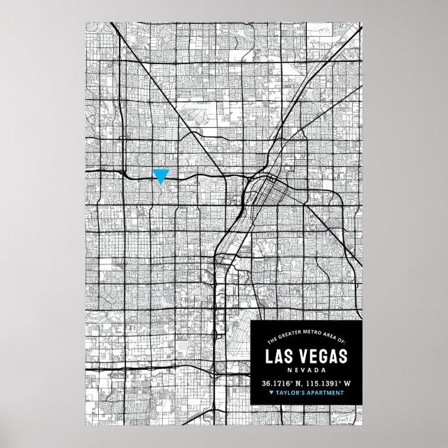 Affiche Las Vegas, Nevada Plan de la ville + Marquer votre (Devant)