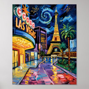 Affiche Las Vegas Travel Van Gogh Style Casino Night City