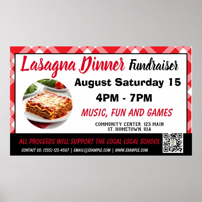 Affiche Lasagna Dîner rouge Fundraiser Bannière (Devant)