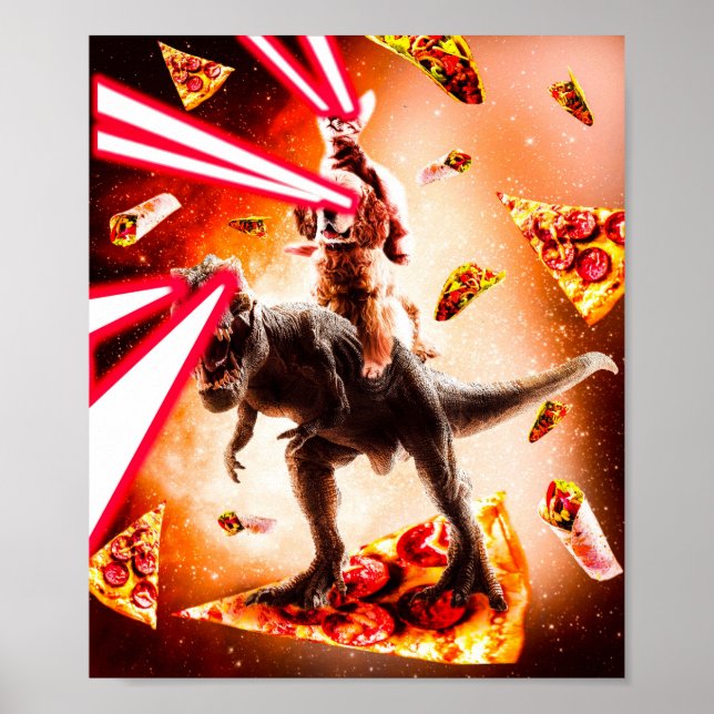 Affiche Laser Yeux Space Chat Riding Chien Et Dinosaure (Devant)