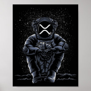Affiche L'Astronaute Assis Ripple XRP Crypto À La Lune