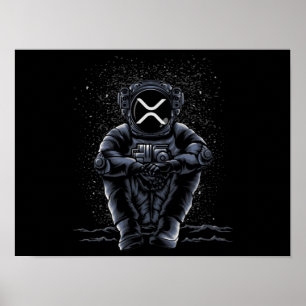 Affiche L'Astronaute Assis Ripple XRP Crypto À La Lune