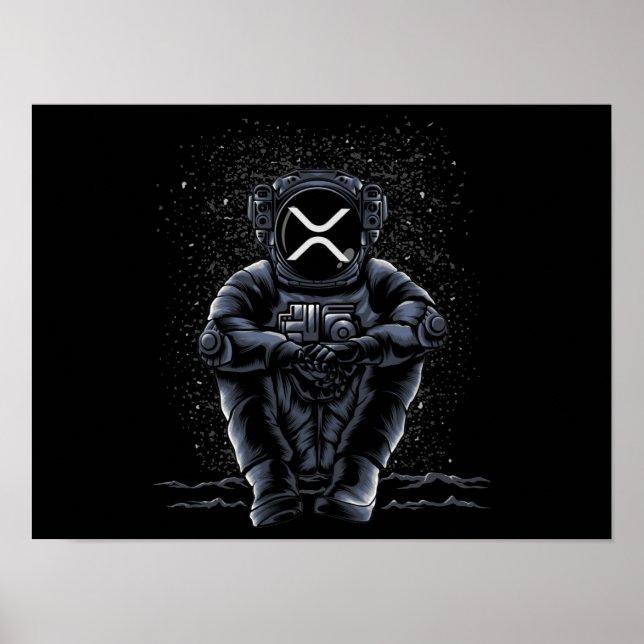 Affiche L'Astronaute Assis Ripple XRP Crypto À La Lune (Devant)