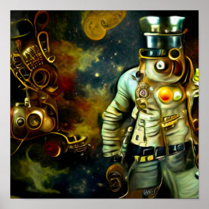 Affiche L'astronaute de l'astronaute de Steampunk et la lu