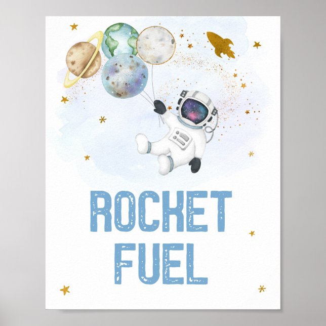 Affiche L'astronaute du carburant de fusée Blue Gold Space (Devant)
