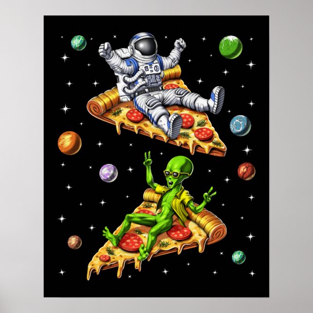Affiche L'Astronaute Et L'Alien Riding Pizza (Devant)