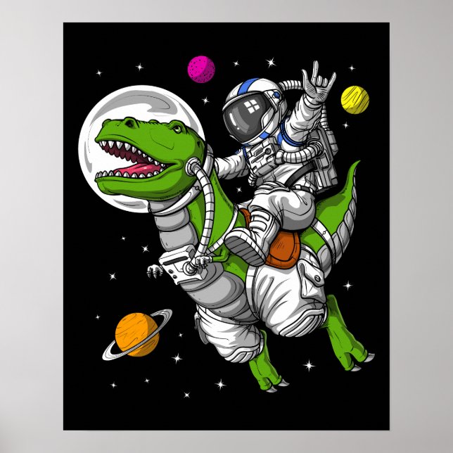 Affiche L'astronaute spatial à cheval T-Rex Dinosaur (Devant)
