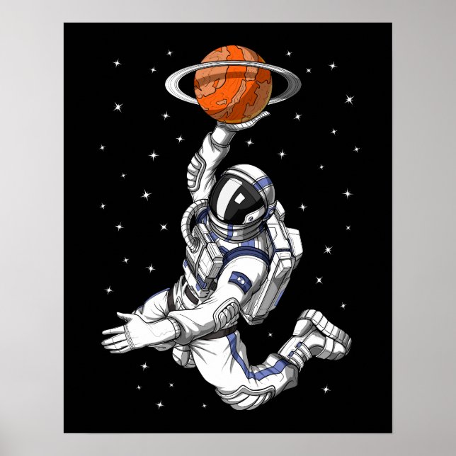 Affiche L'astronaute spatial joue au basket-ball (Devant)