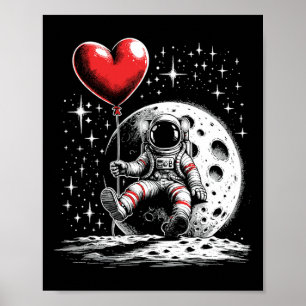 Affiche L'astronaute spatiale Heart Lloon Saint Valentin