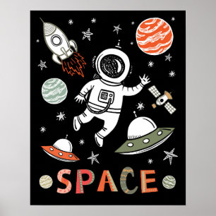 Affiche L'astronaute spatiale lance des roquettes sur des