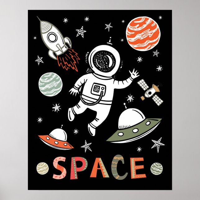 Affiche L'astronaute spatiale lance des roquettes sur des  (Devant)