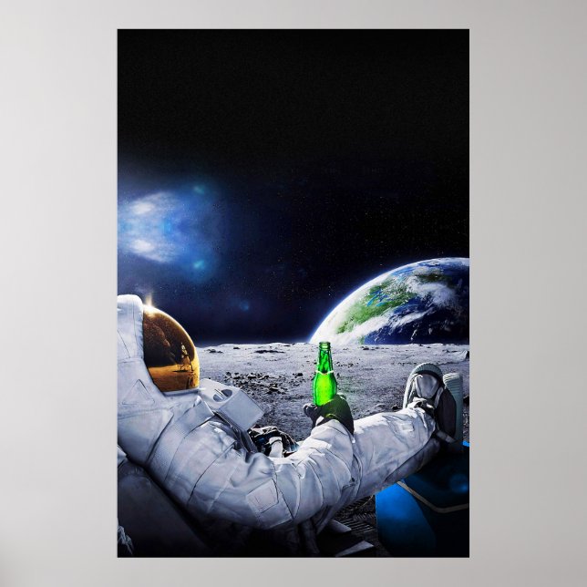 Affiche L'astronaute sur la Lune avec bière (Devant)