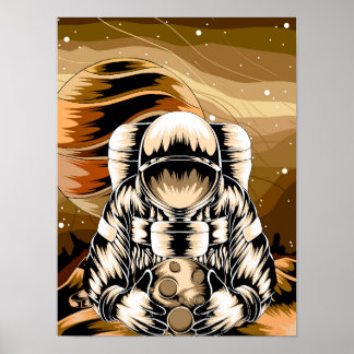 Affiche L'Astronaute Tient La Lune