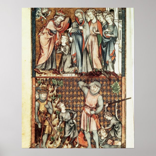 Affiche Lat 1023 f.7v David et Goliath avec Saul par Le Be (Devant)