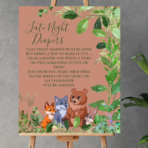 Affiche Late Night Diaper Game Woodland bébé forêt ami