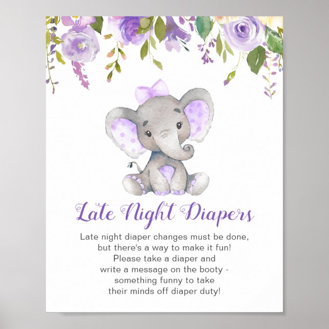 Affiche Late Night Diapers Signale Elephant Baby shower Gi (Devant)