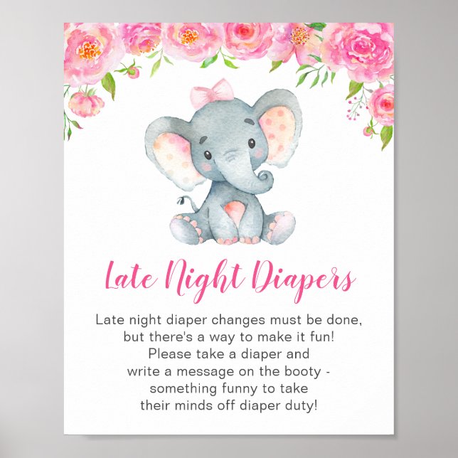 Affiche Late Night Diapers Signale Elephant Baby shower Gi (Devant)