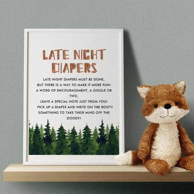 Affiche Late Night Diapers Woodland Baby shower Jeu (Créateur téléchargé)