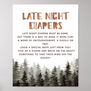 Affiche Late Night Diapers Woodland Baby showers Jeux