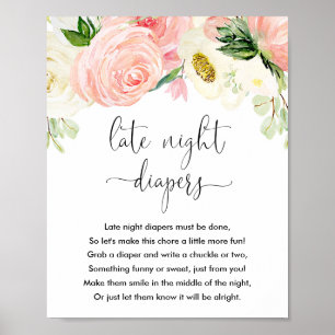 Affiche Late nuit couches baby shower jeu signe or rose