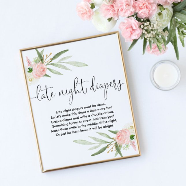 Affiche Late nuit couches baby shower jeu signe or rose (Créateur téléchargé)