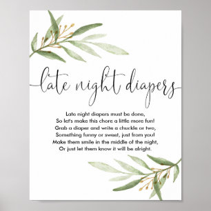 Affiche Late nuit couches baby shower jeu verdure or