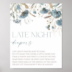 Affiche Late nuit couches boho bleu poussiéreux fleur sauv