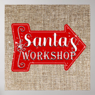 Affiche L'Atelier du Père Noël Flèche Rustique Noël Fêtes