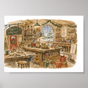 Affiche L'atelier du Père Noël pour un Noël classique