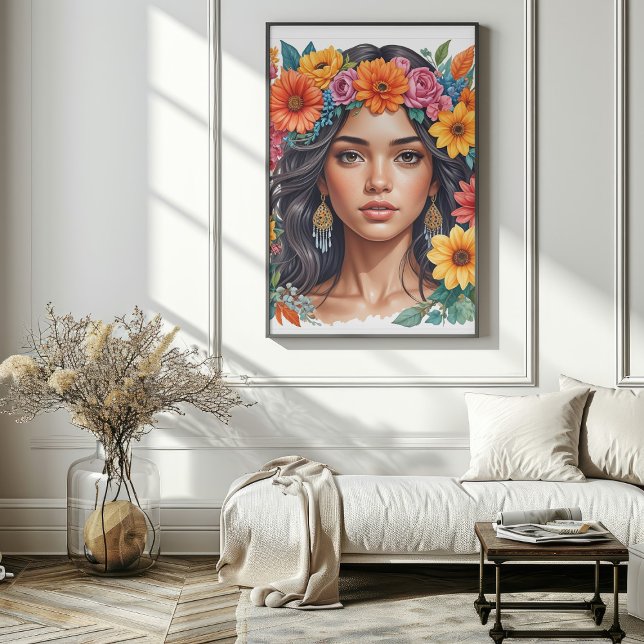Affiche Latino American Girl Watercolor Art Imprimer (Latino American Girl Watercolor Art Print Mockup 1)