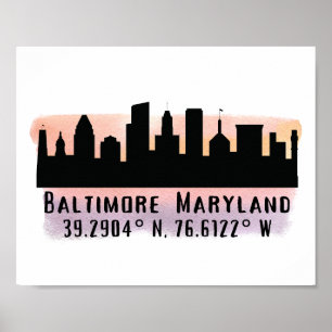 Affiche Latitude et longitude de Baltimore Skyline