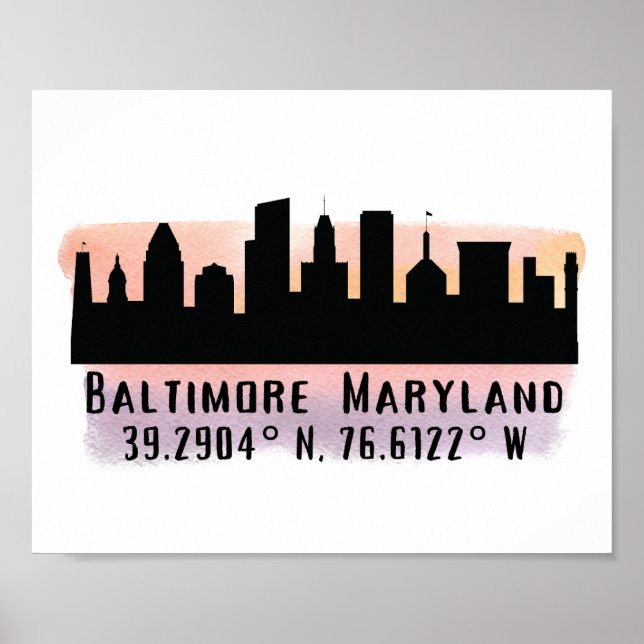 Affiche Latitude et longitude de Baltimore Skyline (Devant)