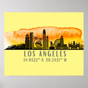 Affiche Latitude et longitude de Los Angeles Skyline
