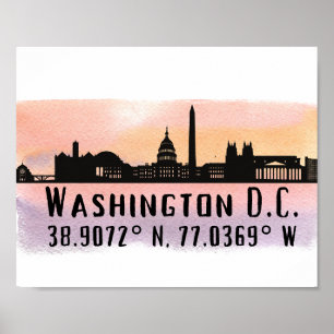 Affiche Latitude et longitude Skyline de Washington DC
