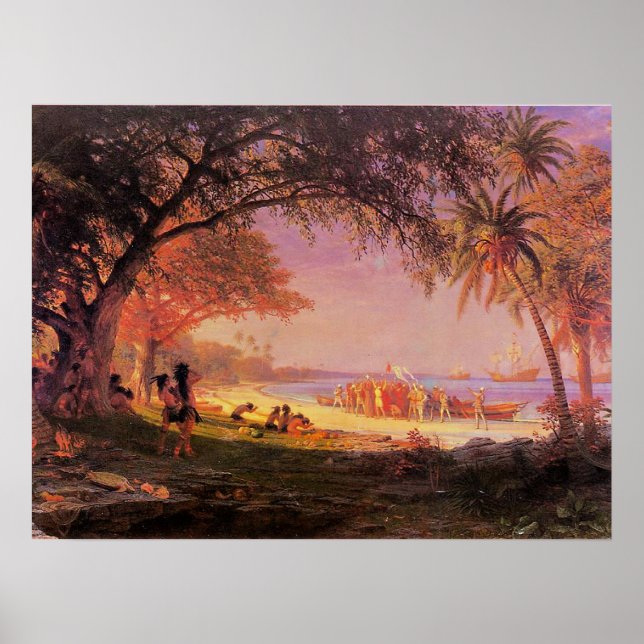 Affiche L'atterrissage de Columbus par Albert Bierstadt (Devant)