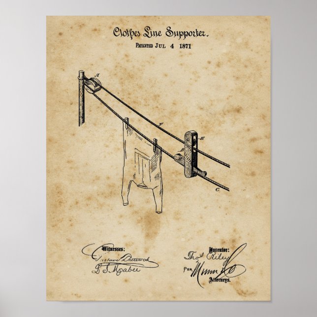 Affiche Laundry room decor clothes line blueprint art (Devant)