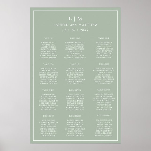 Affiche Lauren Sage Green Monogramme Mariage élégant (Devant)